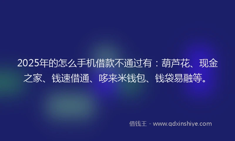 2025年的怎么手机借款不通过有：葫芦花、现金之家、钱速借通、哆来米钱包、钱袋易融等。