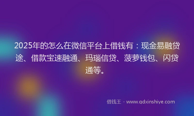 2025年的怎么在微信平台上借钱有：现金易融贷途、借款宝速融通、玛瑙信贷、菠萝钱包、闪贷通等。