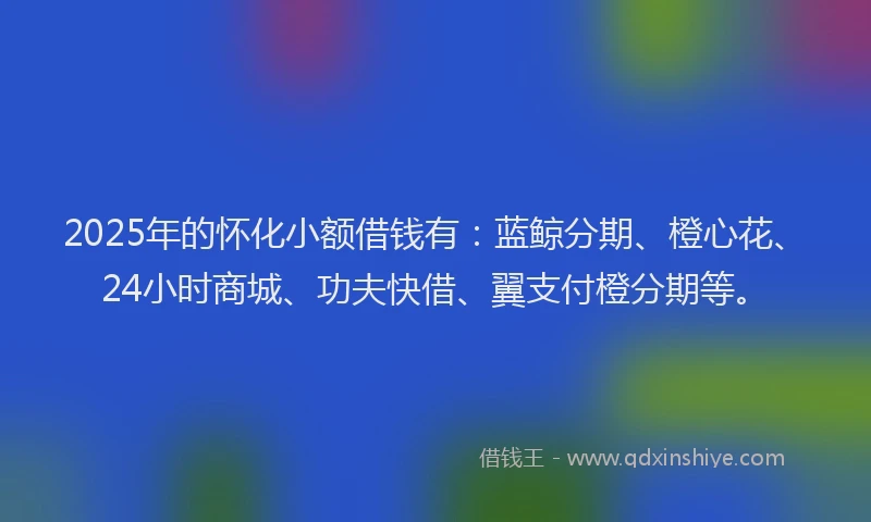 2025年的怀化小额借钱有：蓝鲸分期、橙心花、24小时商城、功夫快借、翼支付橙分期等。