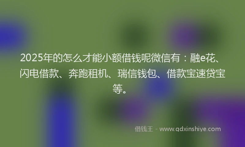 2025年的怎么才能小额借钱呢微信有：融e花、闪电借款、奔跑租机、瑞信钱包、借款宝速贷宝等。