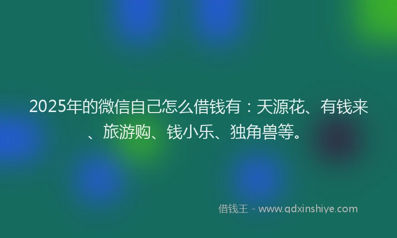 2025年的微信自己怎么借钱有：天源花、有钱来、旅游购、钱小乐、独角兽等。