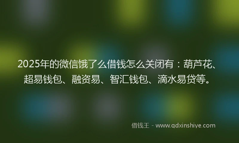 2025年的微信饿了么借钱怎么关闭有：葫芦花、超易钱包、融资易、智汇钱包、滴水易贷等。
