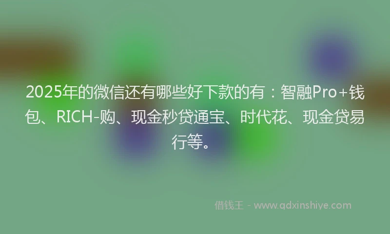 2025年的微信还有哪些好下款的有：智融Pro+钱包、RICH-购、现金秒贷通宝、时代花、现金贷易行等。
