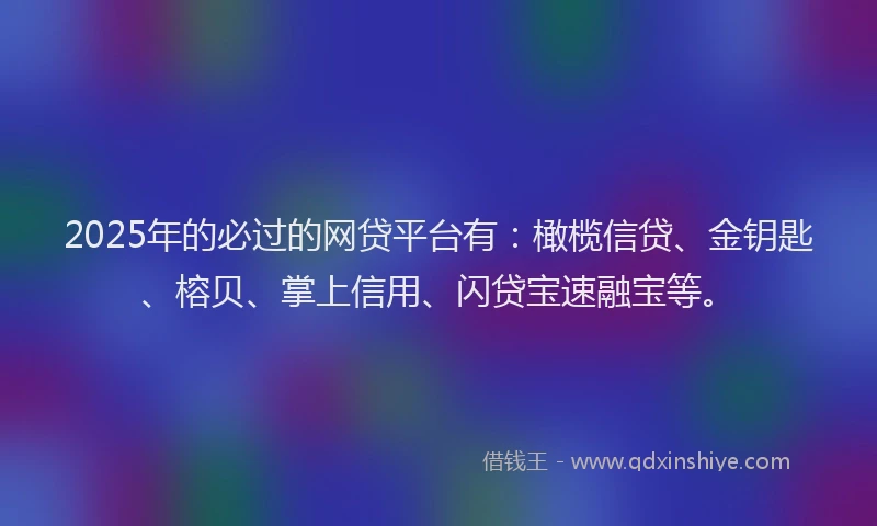 2025年的必过的网贷平台有：橄榄信贷、金钥匙、榕贝、掌上信用、闪贷宝速融宝等。