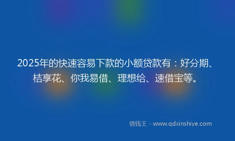 2025年的快速容易下款的小额贷款有：好分期、桔享花、你我易借、理想给、速借宝等。