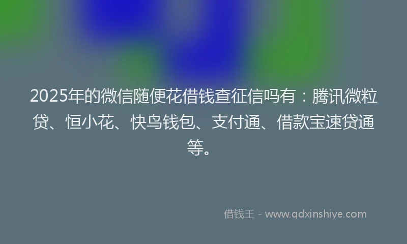 2025年的微信随便花借钱查征信吗有：腾讯微粒贷、恒小花、快鸟钱包、支付通、借款宝速贷通等。