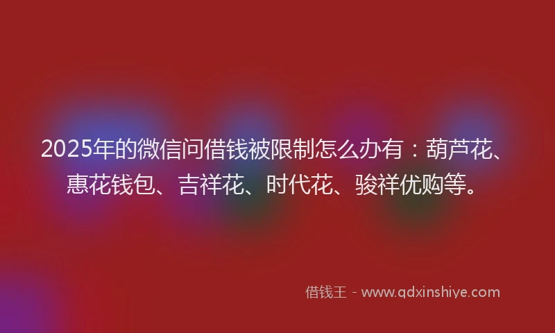 2025年的微信问借钱被限制怎么办有：葫芦花、惠花钱包、吉祥花、时代花、骏祥优购等。