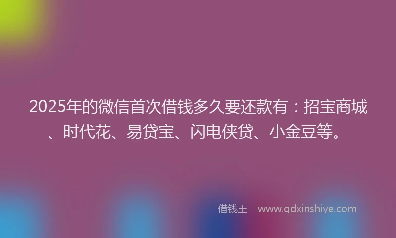 2025年的微信首次借钱多久要还款有：招宝商城、时代花、易贷宝、闪电侠贷、小金豆等。