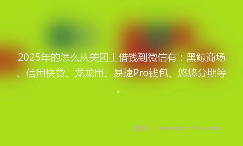 2025年的怎么从美团上借钱到微信有：黑鲸商场、信用快贷、龙龙用、易捷Pro钱包、悠悠分期等。