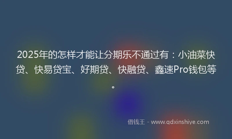 2025年的怎样才能让分期乐不通过有：小油菜快贷、快易贷宝、好期贷、快融贷、鑫速Pro钱包等。