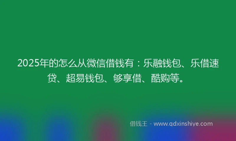 2025年的怎么从微信借钱有：乐融钱包、乐借速贷、超易钱包、够享借、酷购等。