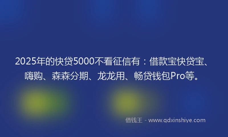 2025年的快贷5000不看征信有：借款宝快贷宝、嗨购、森森分期、龙龙用、畅贷钱包Pro等。