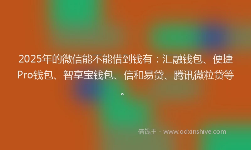 2025年的微信能不能借到钱有：汇融钱包、便捷Pro钱包、智享宝钱包、信和易贷、腾讯微粒贷等。
