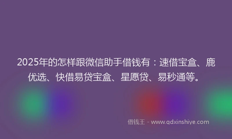2025年的怎样跟微信助手借钱有：速借宝盒、鹿优选、快借易贷宝盒、星愿贷、易秒通等。