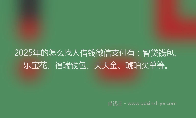 2025年的怎么找人借钱微信支付有：智贷钱包、乐宝花、福瑞钱包、天天金、琥珀买单等。