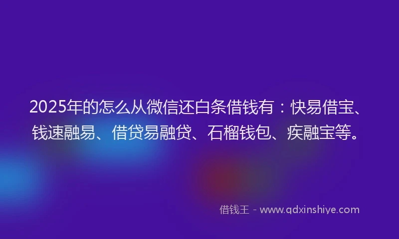 2025年的怎么从微信还白条借钱有：快易借宝、钱速融易、借贷易融贷、石榴钱包、疾融宝等。