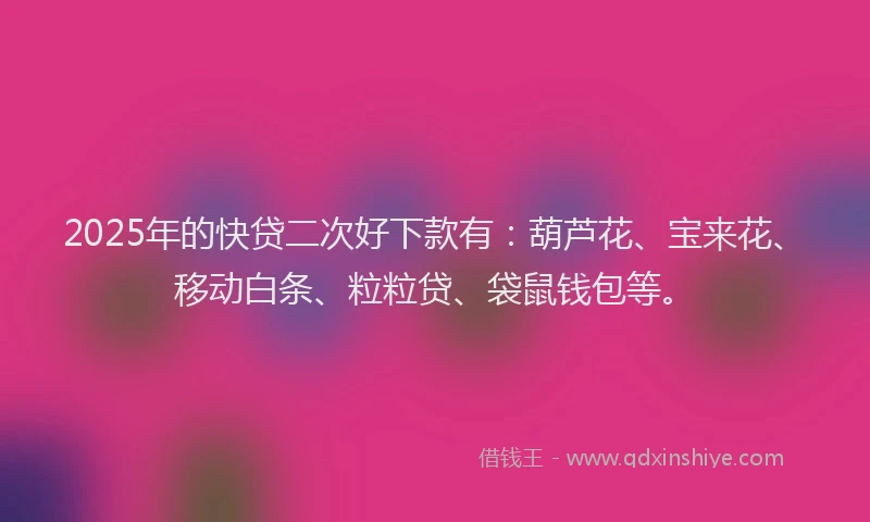 2025年的快贷二次好下款有：葫芦花、宝来花、移动白条、粒粒贷、袋鼠钱包等。