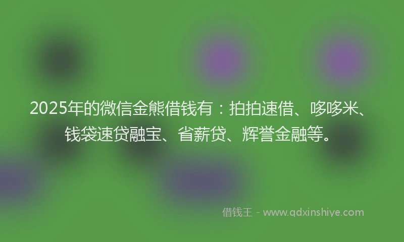 2025年的微信金熊借钱有：拍拍速借、哆哆米、钱袋速贷融宝、省薪贷、辉誉金融等。