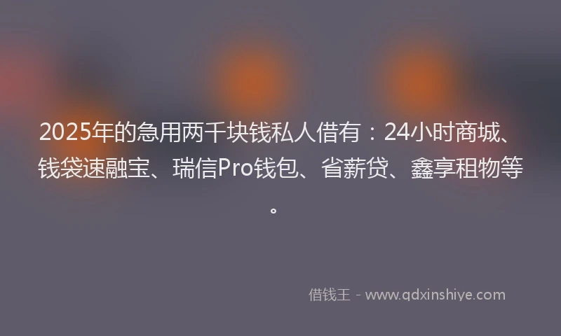 2025年的急用两千块钱私人借有：24小时商城、钱袋速融宝、瑞信Pro钱包、省薪贷、鑫享租物等。