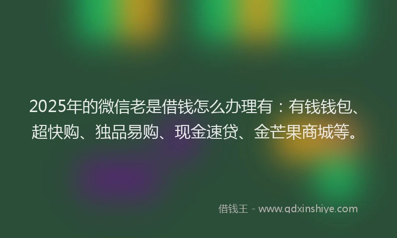2025年的微信老是借钱怎么办理有：有钱钱包、超快购、独品易购、现金速贷、金芒果商城等。