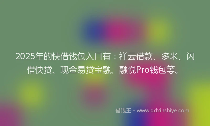 2025年的快借钱包入口有：祥云借款、多米、闪借快贷、现金易贷宝融、融悦Pro钱包等。