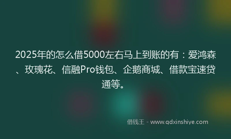 2025年的怎么借5000左右马上到账的有：爱鸿森、玫瑰花、信融Pro钱包、企鹅商城、借款宝速贷通等。