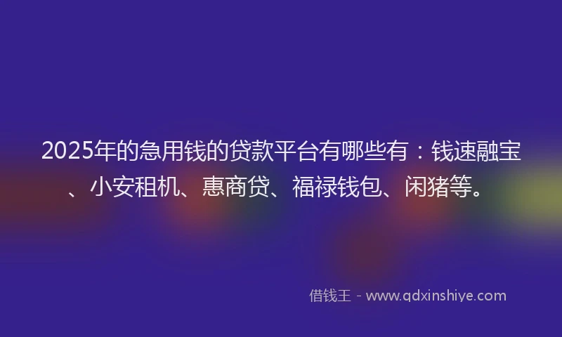 2025年的急用钱的贷款平台有哪些有：钱速融宝、小安租机、惠商贷、福禄钱包、闲猪等。