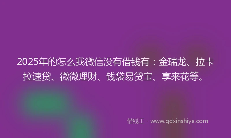 2025年的怎么我微信没有借钱有：金瑞龙、拉卡拉速贷、微微理财、钱袋易贷宝、享来花等。