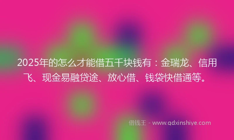 2025年的怎么才能借五千块钱有：金瑞龙、信用飞、现金易融贷途、放心借、钱袋快借通等。