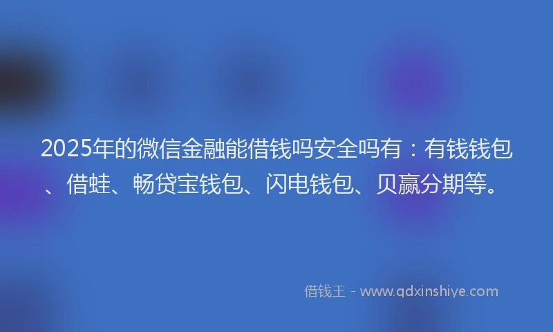 2025年的微信金融能借钱吗安全吗有：有钱钱包、借蛙、畅贷宝钱包、闪电钱包、贝赢分期等。