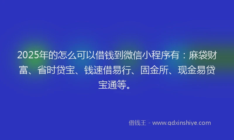 2025年的怎么可以借钱到微信小程序有：麻袋财富、省时贷宝、钱速借易行、固金所、现金易贷宝通等。