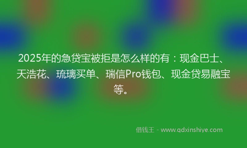 2025年的急贷宝被拒是怎么样的有：现金巴士、天浩花、琉璃买单、瑞信Pro钱包、现金贷易融宝等。