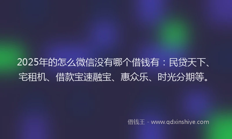 2025年的怎么微信没有哪个借钱有：民贷天下、宅租机、借款宝速融宝、惠众乐、时光分期等。
