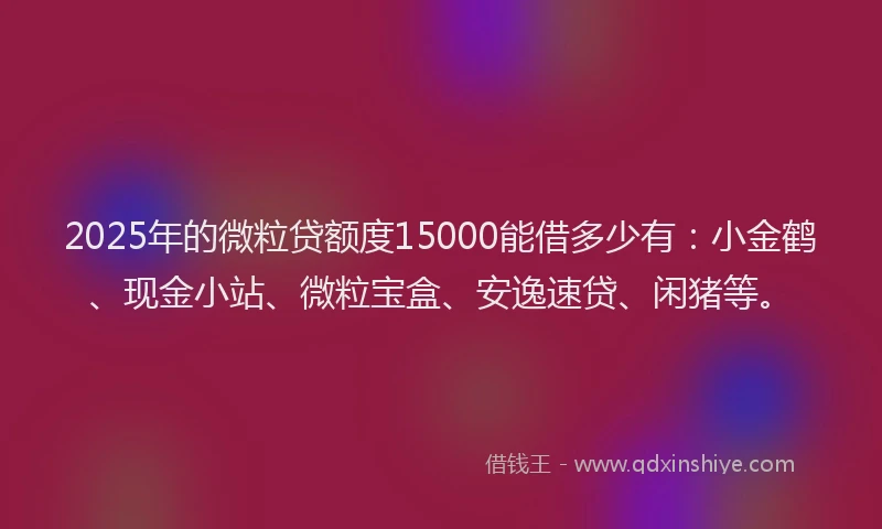 2025年的微粒贷额度15000能借多少有：小金鹤、现金小站、微粒宝盒、安逸速贷、闲猪等。