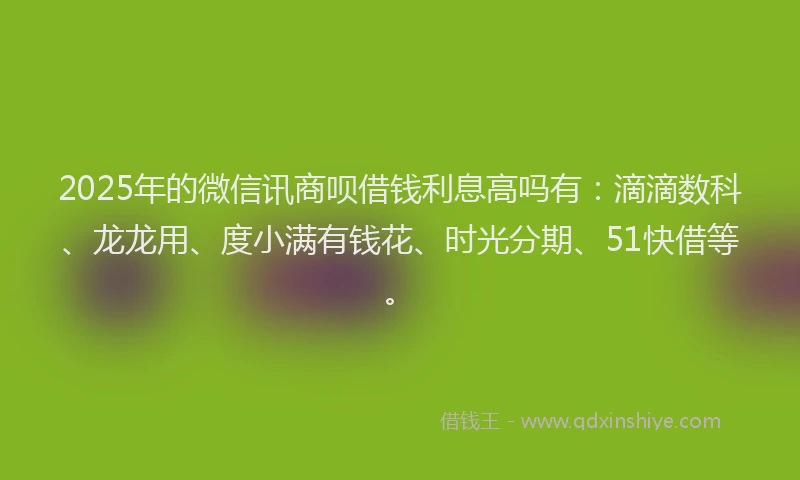 2025年的微信讯商呗借钱利息高吗有：滴滴数科、龙龙用、度小满有钱花、时光分期、51快借等。