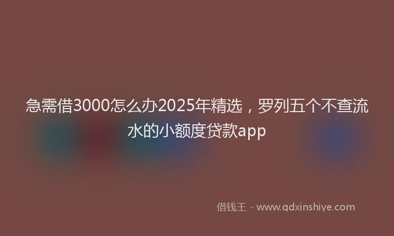 急需借3000怎么办2025年精选，罗列五个不查流水的小额度贷款app