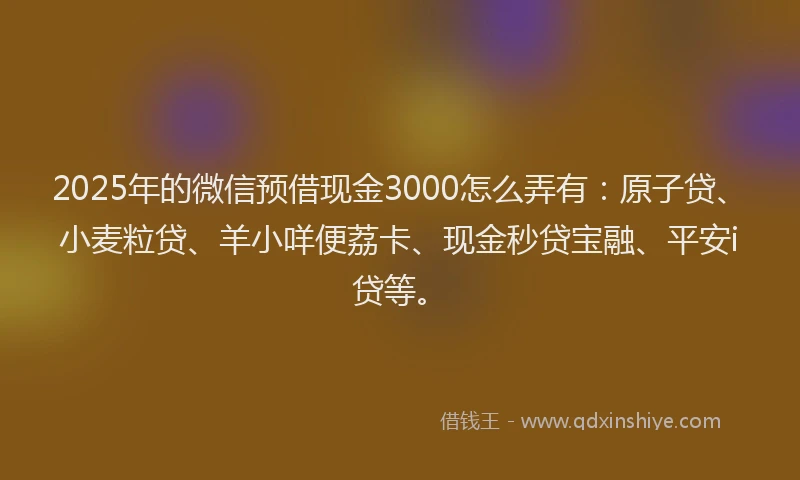 2025年的微信预借现金3000怎么弄有：原子贷、小麦粒贷、羊小咩便荔卡、现金秒贷宝融、平安i贷等。