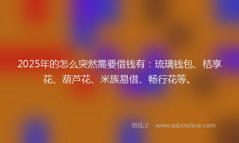 2025年的怎么突然需要借钱有：琉璃钱包、桔享花、葫芦花、米族易借、畅行花等。