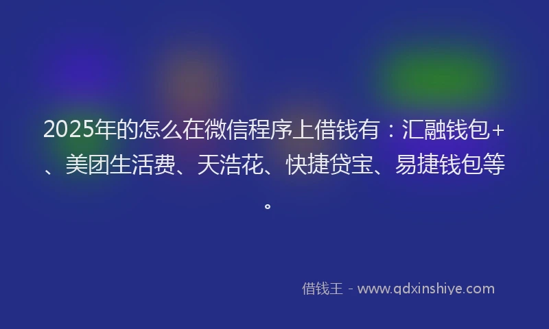 2025年的怎么在微信程序上借钱有：汇融钱包+、美团生活费、天浩花、快捷贷宝、易捷钱包等。