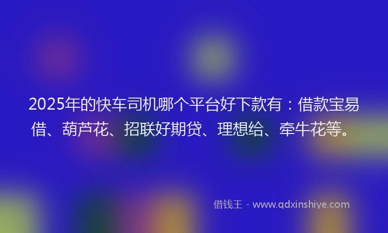 2025年的快车司机哪个平台好下款有：借款宝易借、葫芦花、招联好期贷、理想给、牵牛花等。
