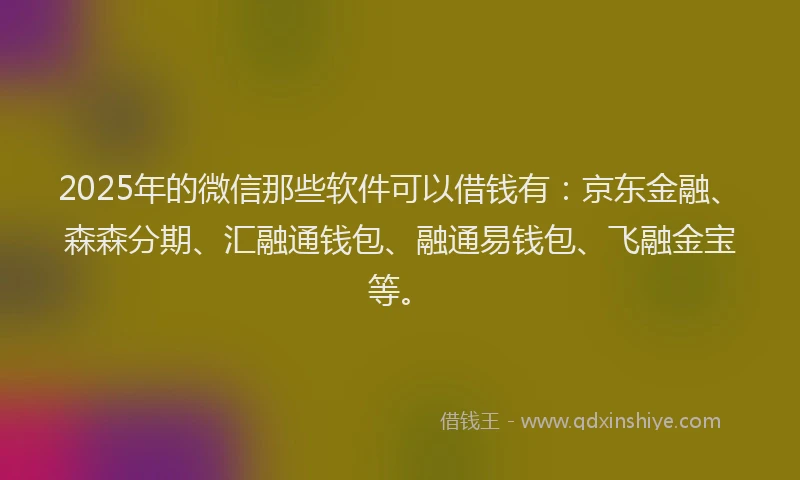 2025年的微信那些软件可以借钱有：京东金融、森森分期、汇融通钱包、融通易钱包、飞融金宝等。