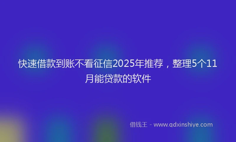 快速借款到账不看征信2025年推荐，整理5个11月能贷款的软件