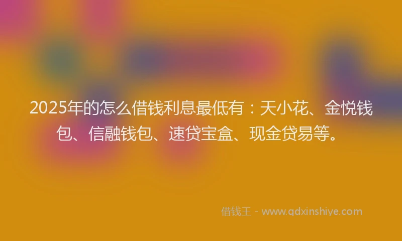 2025年的怎么借钱利息最低有：天小花、金悦钱包、信融钱包、速贷宝盒、现金贷易等。