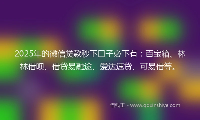 2025年的微信贷款秒下口子必下有：百宝箱、林林借呗、借贷易融途、爱达速贷、可易借等。