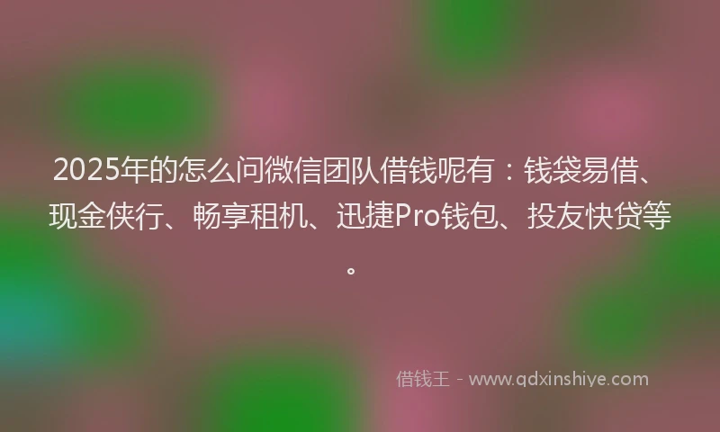 2025年的怎么问微信团队借钱呢有：钱袋易借、现金侠行、畅享租机、迅捷Pro钱包、投友快贷等。