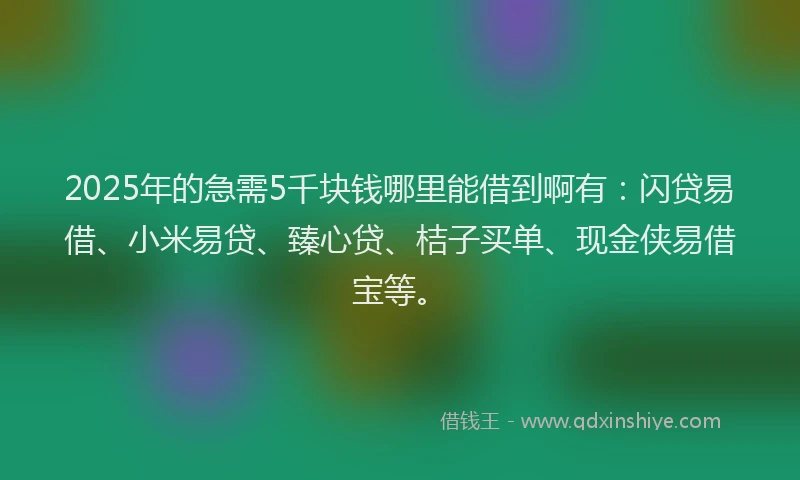2025年的急需5千块钱哪里能借到啊有：闪贷易借、小米易贷、臻心贷、桔子买单、现金侠易借宝等。