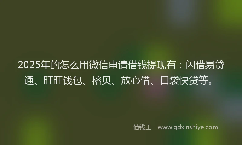 2025年的怎么用微信申请借钱提现有：闪借易贷通、旺旺钱包、榕贝、放心借、口袋快贷等。