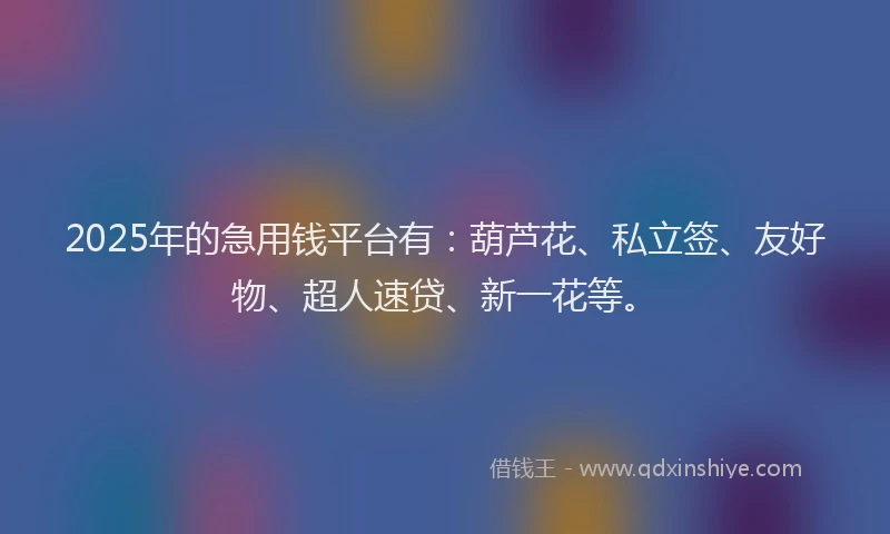 2025年的急用钱平台有：葫芦花、私立签、友好物、超人速贷、新一花等。