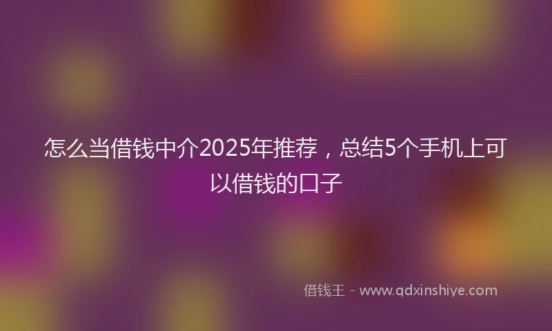 怎么当借钱中介2025年推荐，总结5个手机上可以借钱的口子
