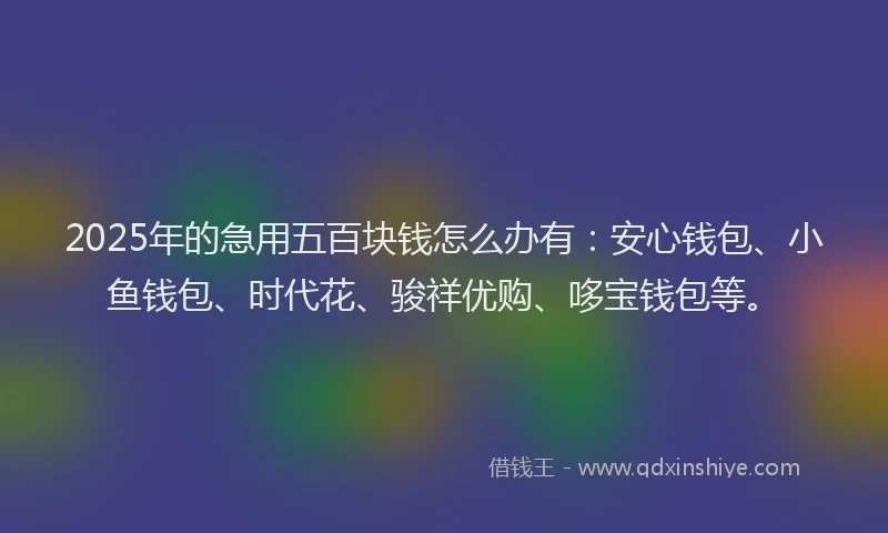 2025年的急用五百块钱怎么办有：安心钱包、小鱼钱包、时代花、骏祥优购、哆宝钱包等。
